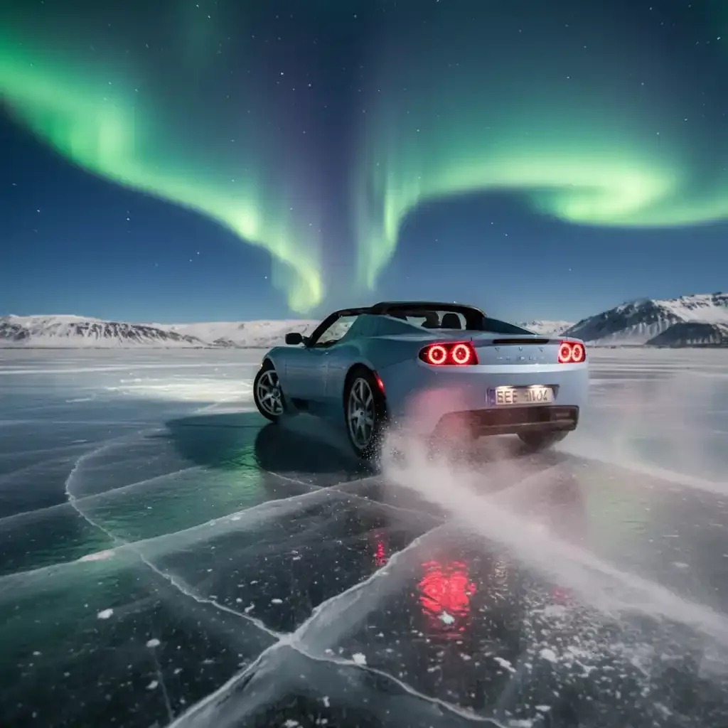 Roadster under the northern lights